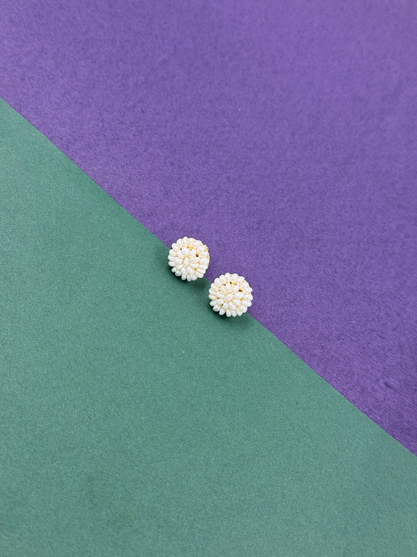 Elegant White Pearl Floral Dome Studs