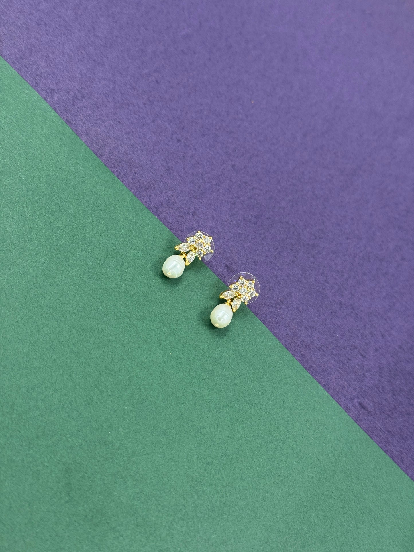 "Star-Bloom" Crystal Studs with Pearl Drop
