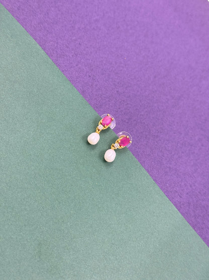 Classic Oval Ruby & Pearl Drop Earrings