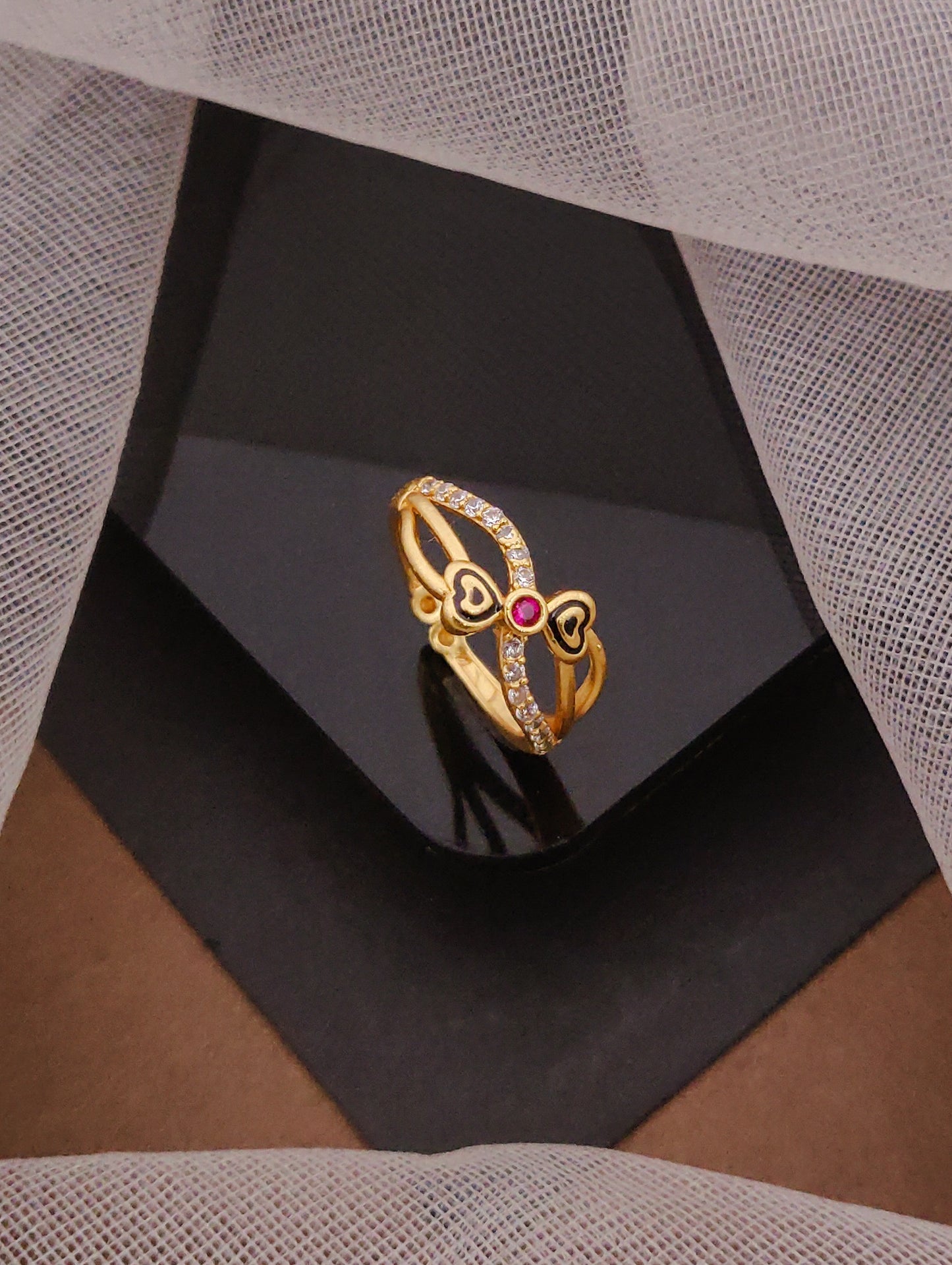 Heartfelt Gold Ring with Ruby and Gemstones