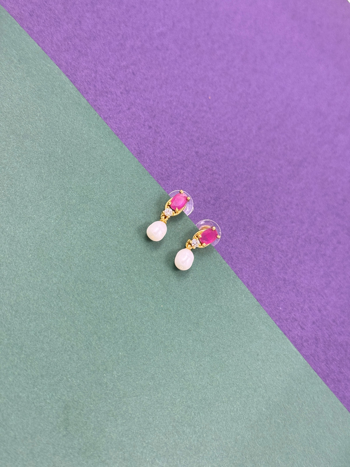 Ruby Pink Floral & Freshwater Pearl Drop Earrings – Gold-Tone, Lifetime Guarantee