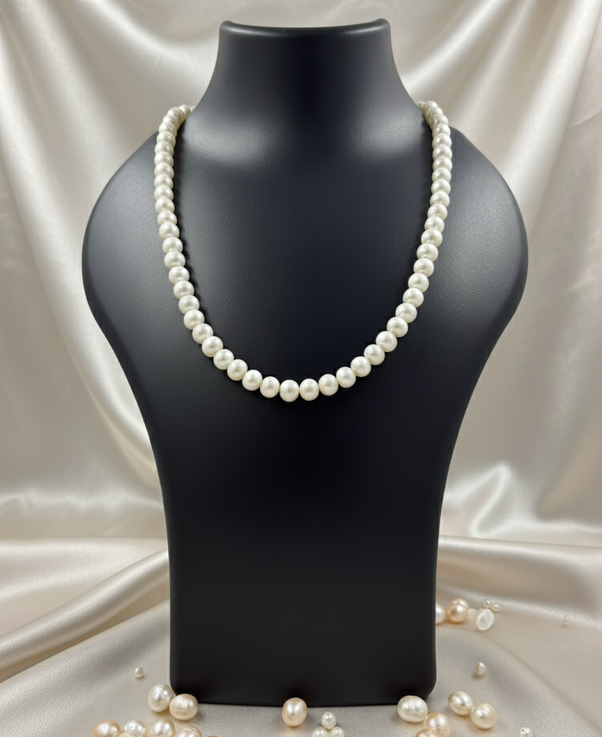 8mm Round White Freshwater Pearl Necklace – Classic Elegance