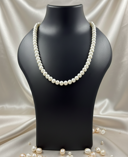 8mm Round White Freshwater Pearl Necklace – Classic Elegance