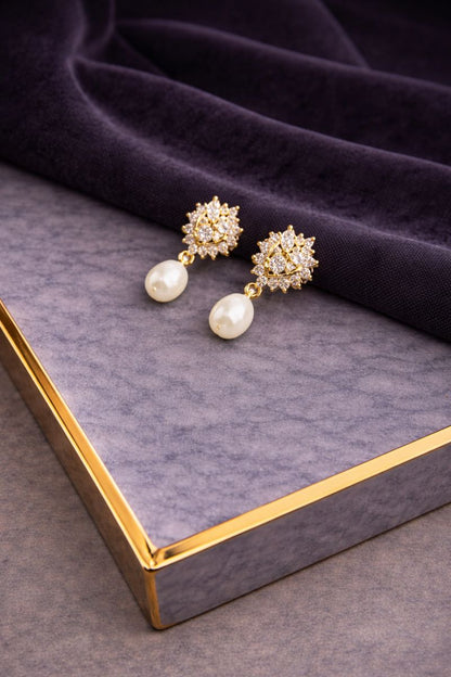 Crystal Studs with Hanging Freshwater Pearls Earrings