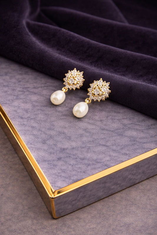 Crystal Studs with Hanging Freshwater Pearls Earrings