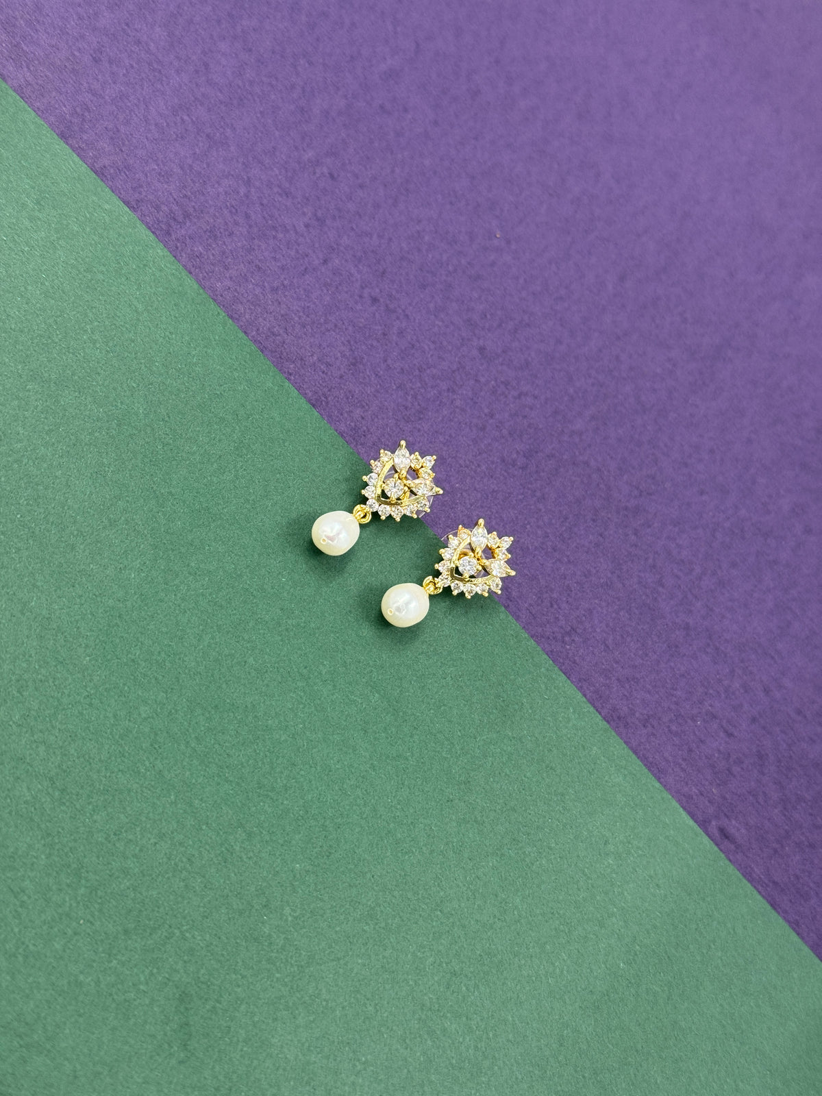 Crystal Studs with Hanging Freshwater Pearls Earrings