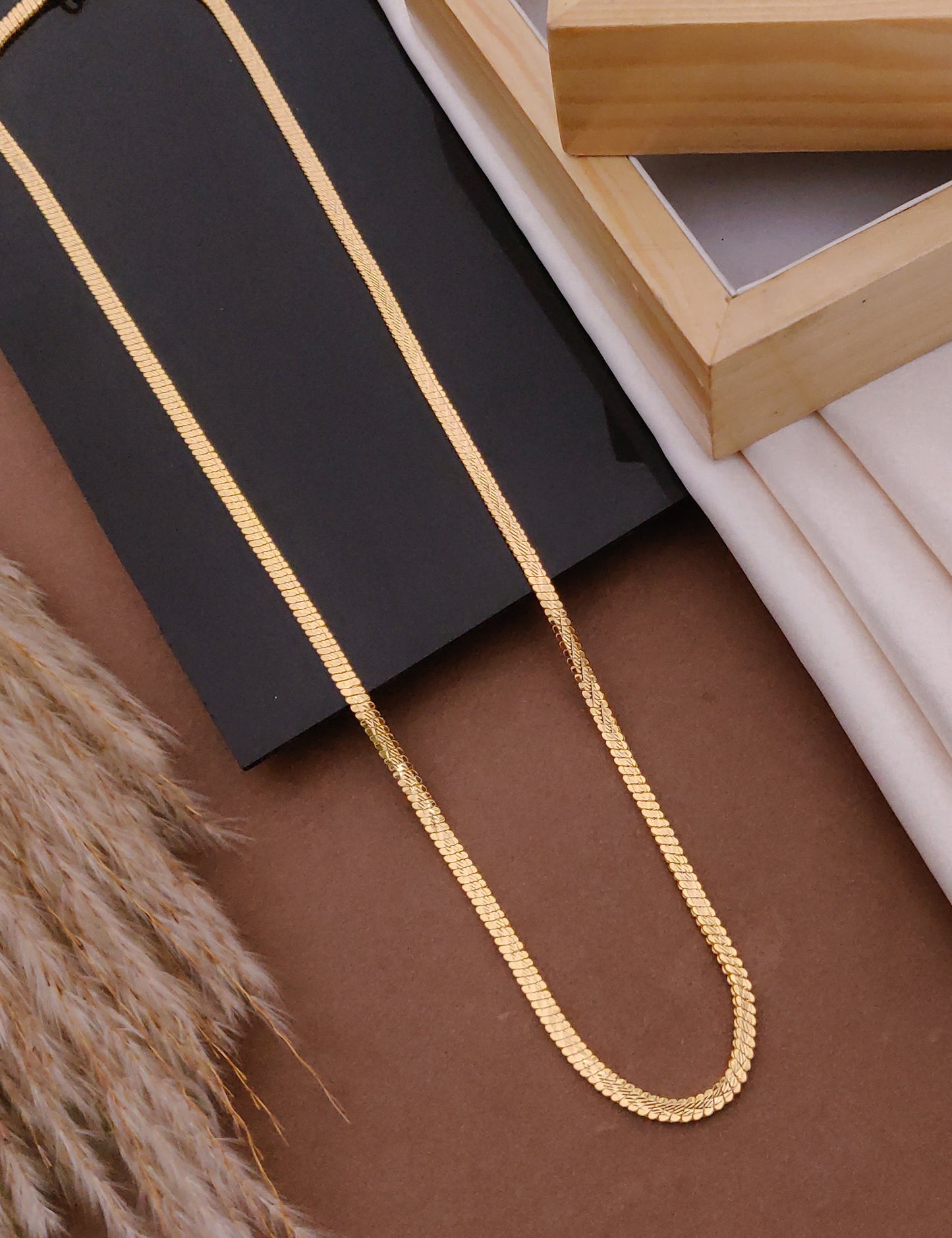 Flat Herringbone Gold Chain 18K Plated