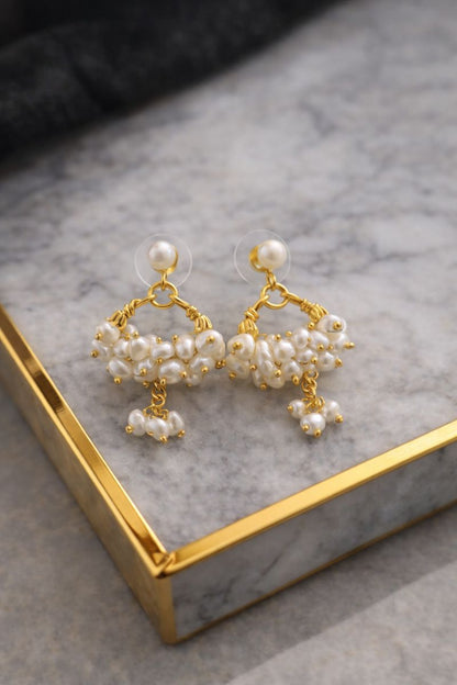 Elegant Bridal Freshwater Pearls Cluster & Stud Drops