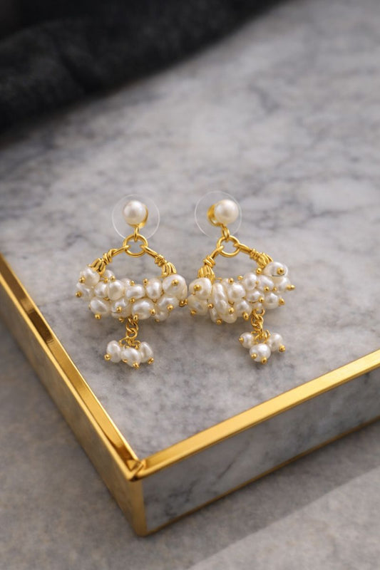 Elegant Bridal Freshwater Pearls Cluster & Stud Drops