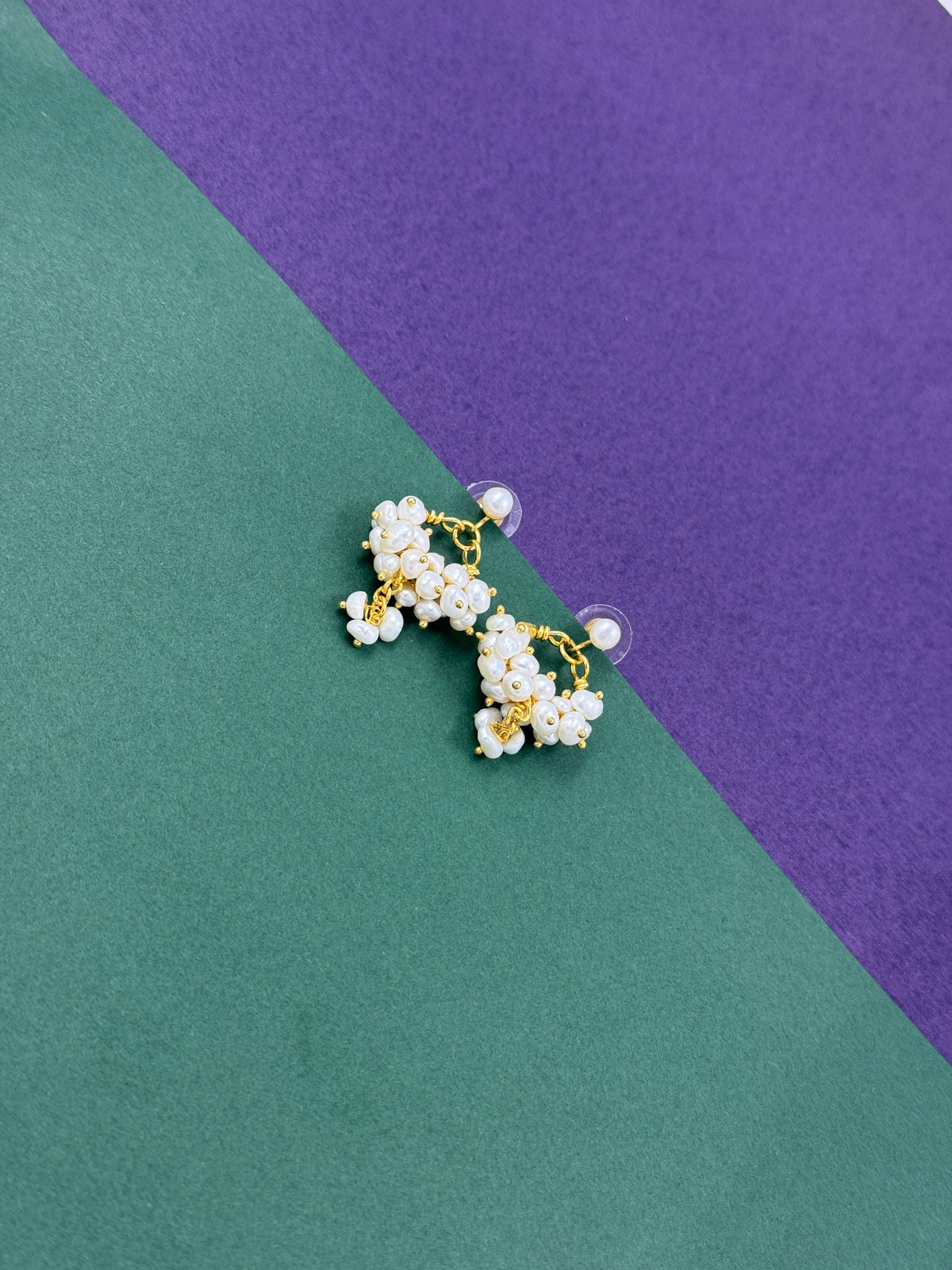 Bridal Freshwater Pearl Cluster & Stud Drop Earrings – Handcrafted, Lifetime Guarantee