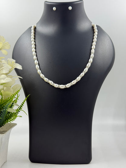 Freshwater Pearl Necklace & Stud Set with CZ Spacers, 16–18"