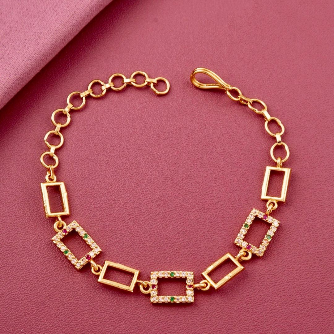 Gold Plated Geometric Diamond Bracelet with Adjustable Clasp  for any wrist size for both casual and formal occasions