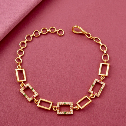 Gold Plated Geometric Diamond Bracelet with Adjustable Clasp  for any wrist size for both casual and formal occasions