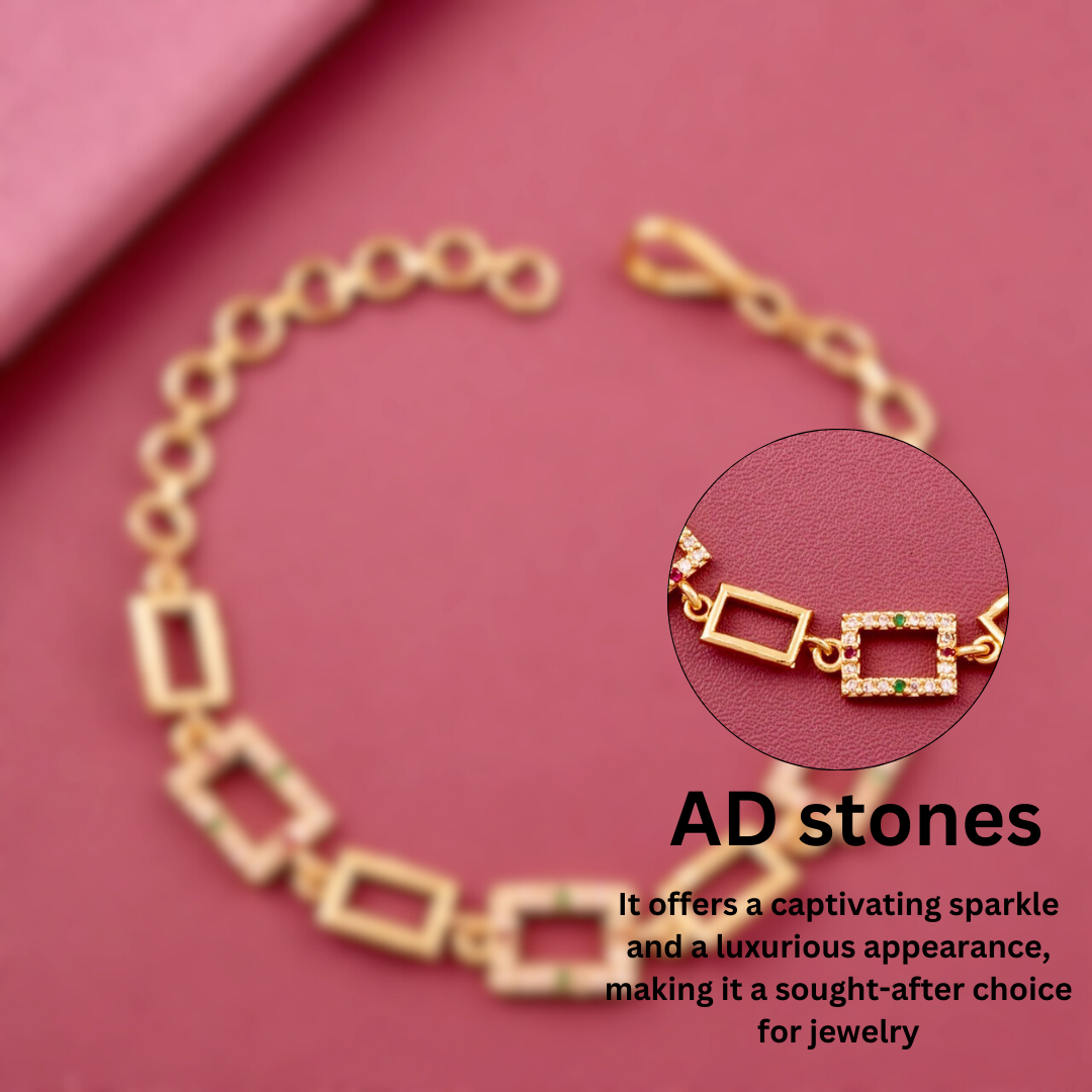 Gold Plated Geometric Diamond Bracelet with Adjustable Clasp  for any wrist size for both casual and formal occasions