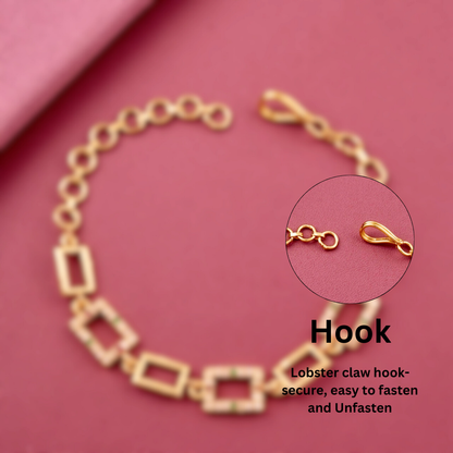 Gold Plated Geometric Diamond Bracelet with Adjustable Clasp  for any wrist size for both casual and formal occasions