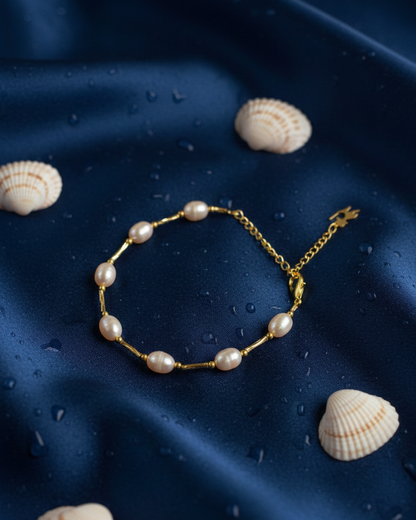 Gold Polish Freshwater Peach Pearls Bracelet