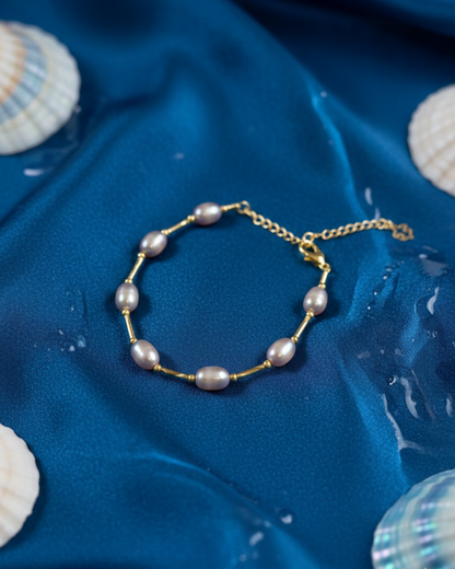 Gold Polish Rainbow Freshwater Pearls Bracelet