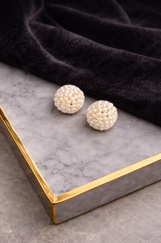 Handcrafted Round Freshwater Pearl Cluster Ear Tops