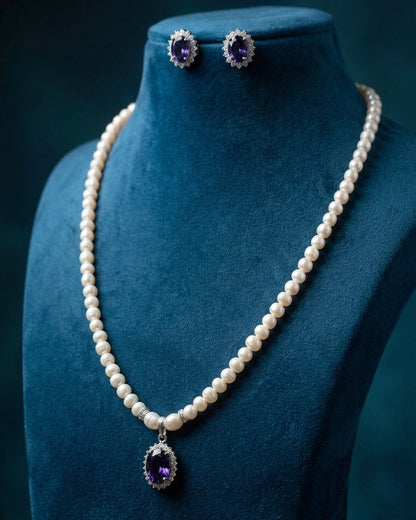 Midnight Blue Pendant Pearl Set