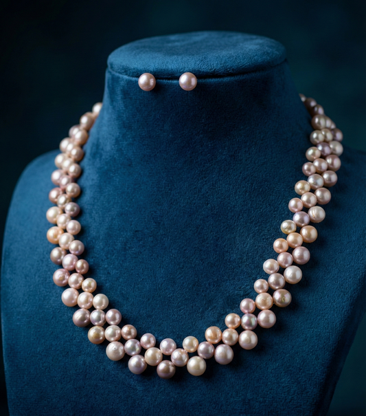 Peach Button Freshwater Pearl Necklace Set
