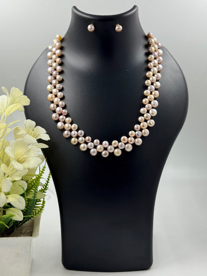 White Freshwater Pearl Strand Necklace with Matching Stud Earrings