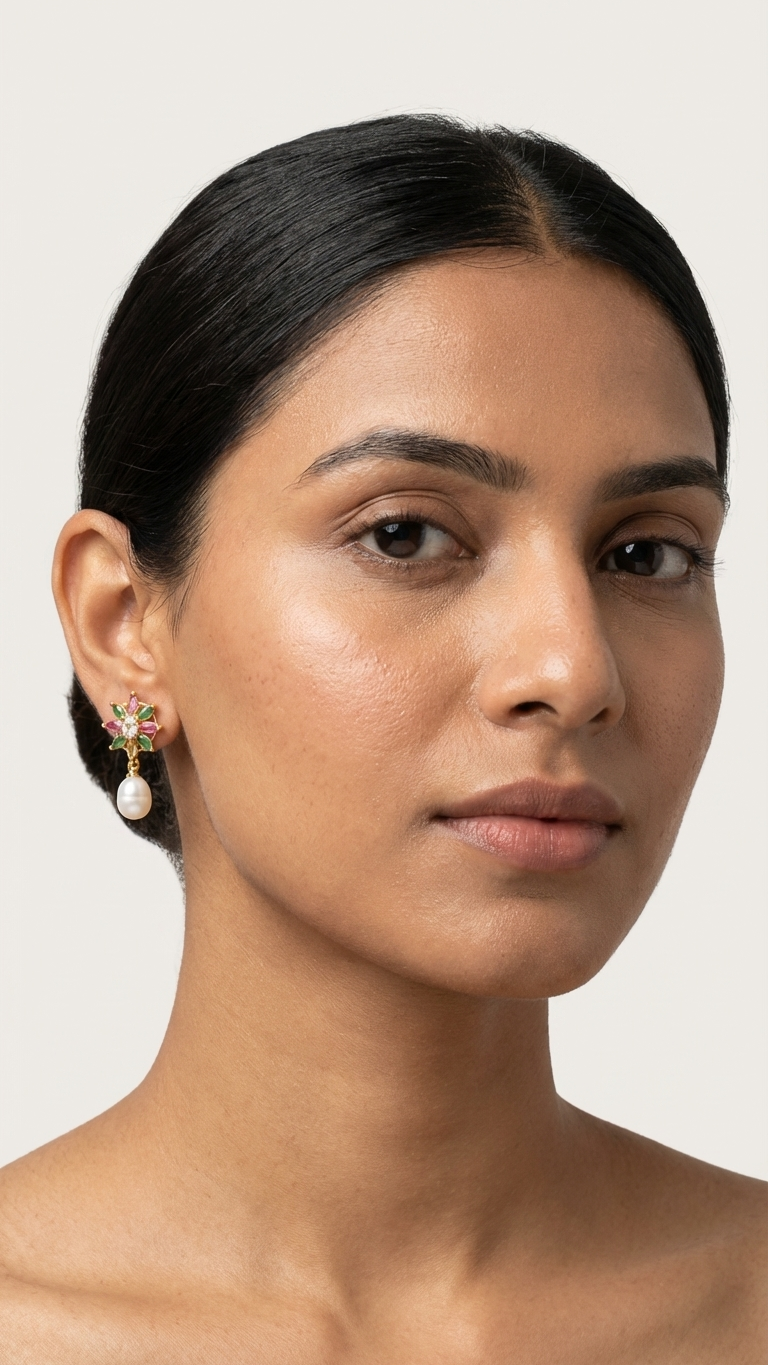 Vibrant Floral Drop Earrings with Freshwater Pearls