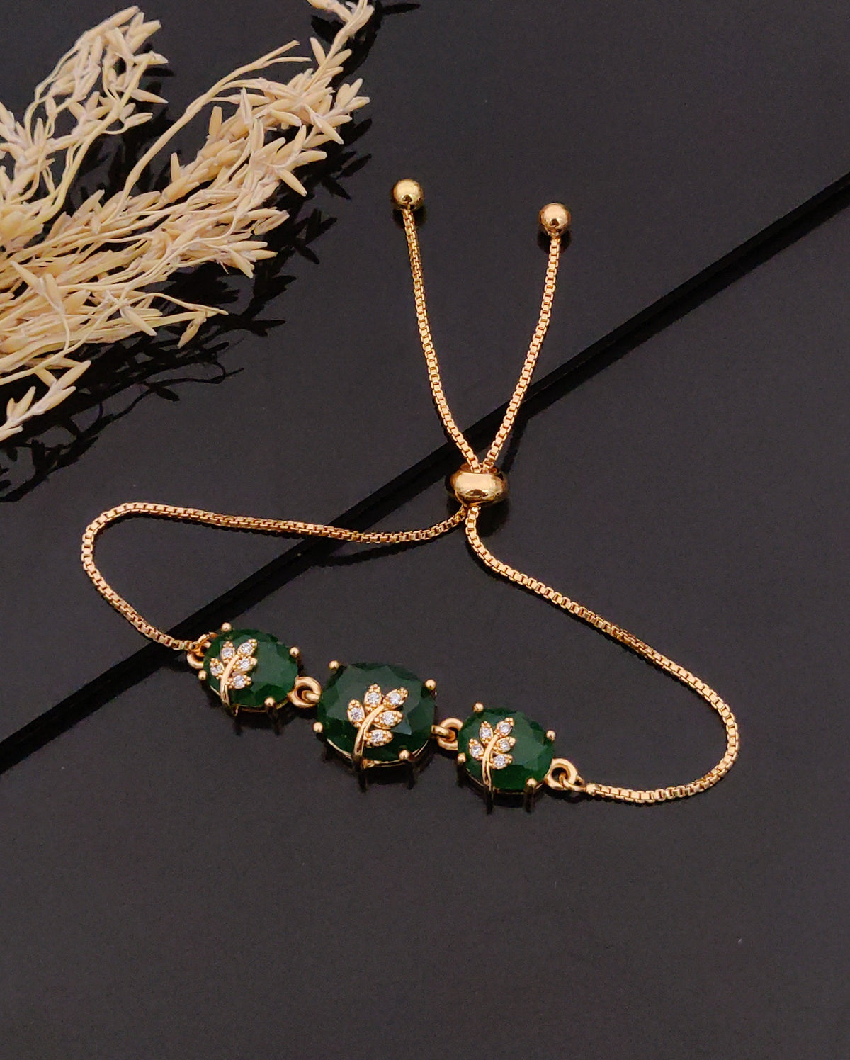 Trendy Green Zircon Bracelet Leaf Inspire
