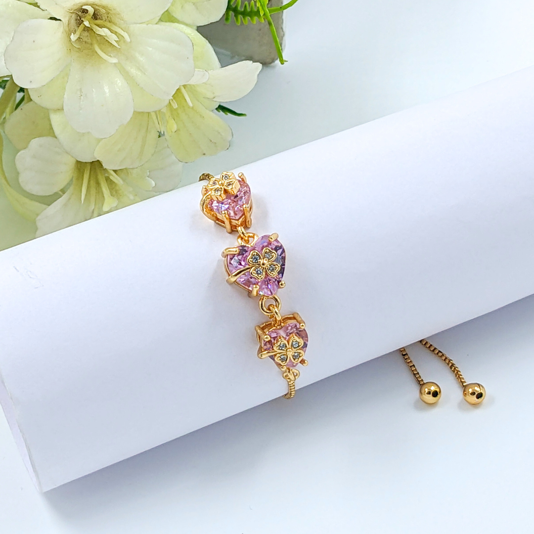 Trendy Pink Floral Theme Zircon bracelet