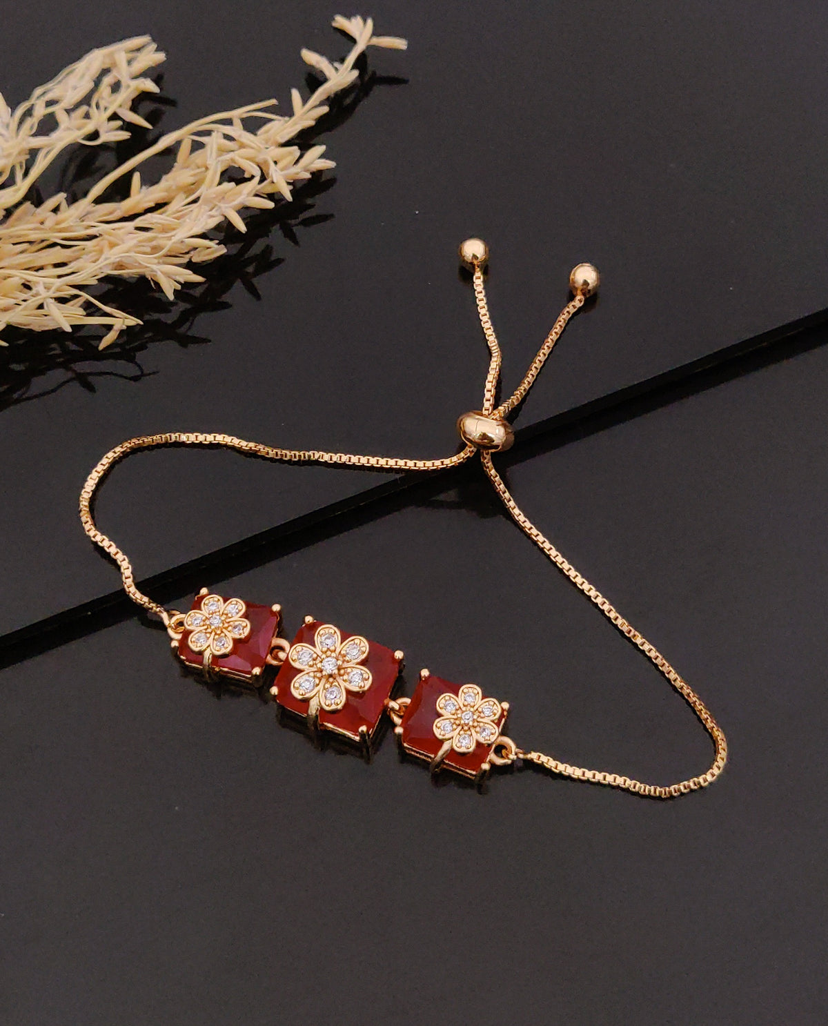 Trendy Ruby Red floral Theme Bracelet